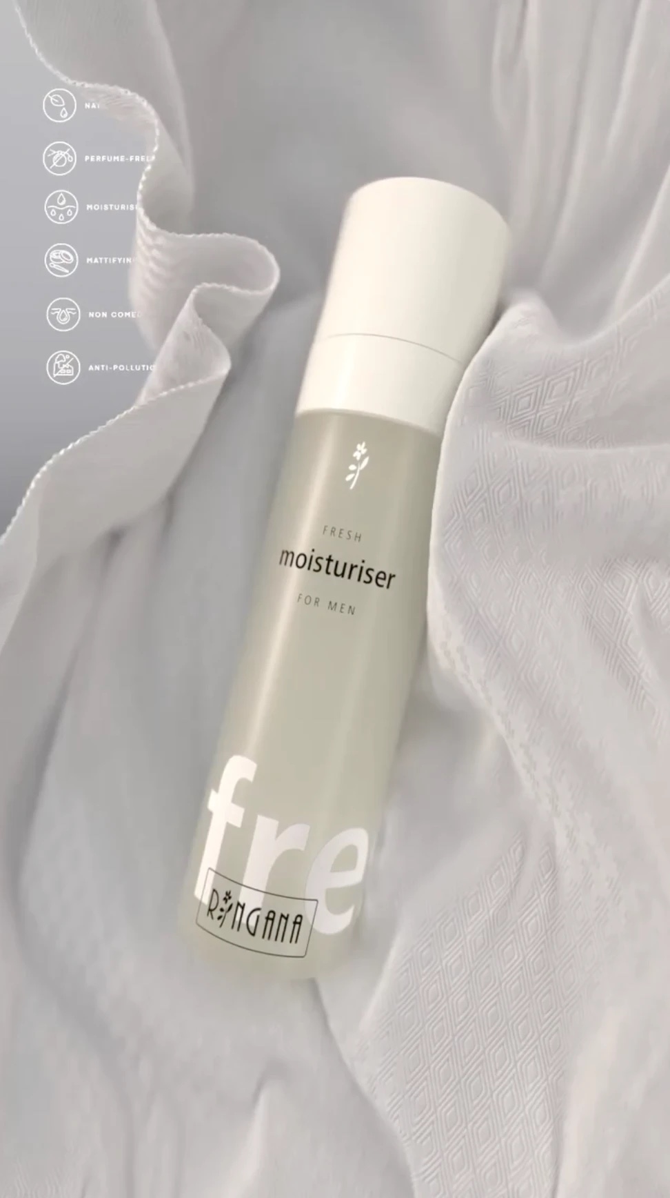 RINGANA bottle draped in fabric, cloth simulation
